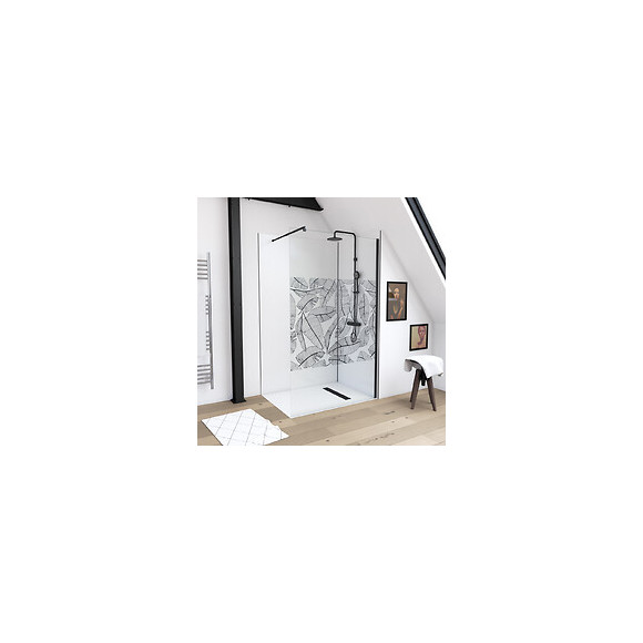Paroi De Douche 120x195cm Serigraphie Type Jungle - Verre 5mm + Bras De Fixation Redecoupable