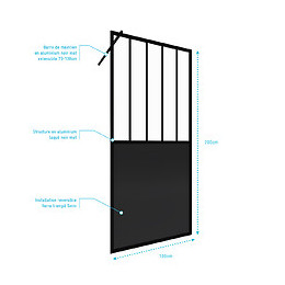 Paroi De Douche A L'italienne - 100x200 Cm Verre Transparent 5mm + Barre De Maintien Noir