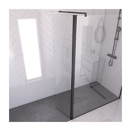 Volet Pivotant 40cm Pour Douche A L'italienne - Verre Transparent 8mm - Profile Noir Mat