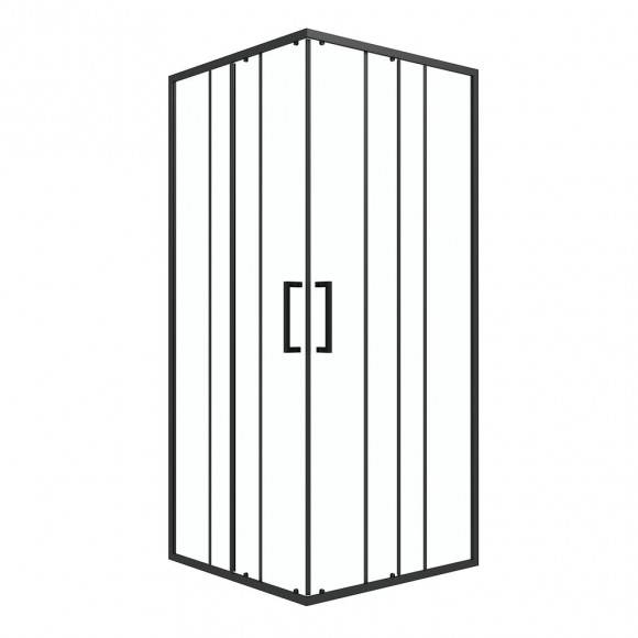 Porte De Douche Carrée Coulissante - Verre Sérigraphié Noir 90x90