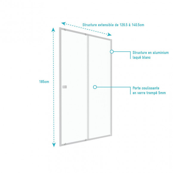 Paroi Porte De Douche Coulissante Blanc 140x185cm - Extensible - Whity Slide 140