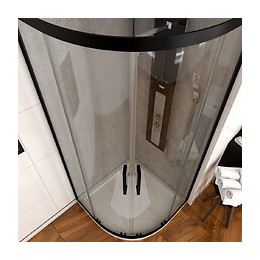 Paroi Porte De Douche Quart De Cercle 90- 90x90x200cm - Profile Noir Mat - Verre Transparent 6mm