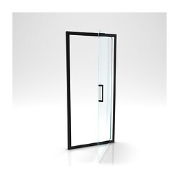 Paroi Porte De Douche A Porte Pivotante - Dim: 80x200cm - Profile Noir Mat - Verre Transparent 6mm