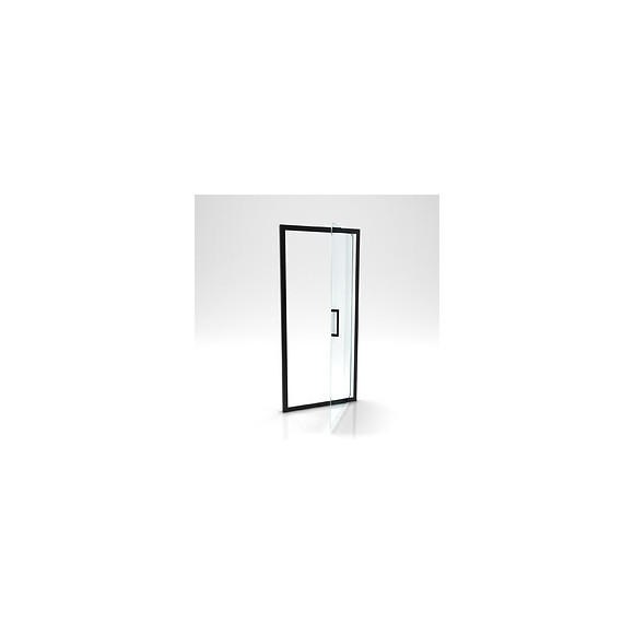Paroi Porte De Douche A Porte Pivotante - Dim: 80x200cm - Profile Noir Mat - Verre Transparent 6mm
