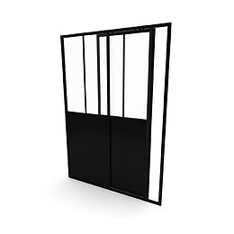 Paroi De Douche A Porte Coulissante Type Atelier - 140x200cm - - Profile Noir Mat - Verre 5mm