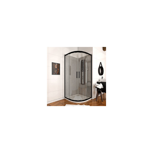 Paroi Porte De Douche Quart De Cercle 90- 90x90x200cm - Profile Noir Mat - Verre Transparent 6mm