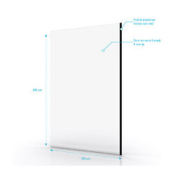 Paroi De Douche A L'italienne Transparent 120x200cm - Verre Transparent 8mm - Profile Noir Mat