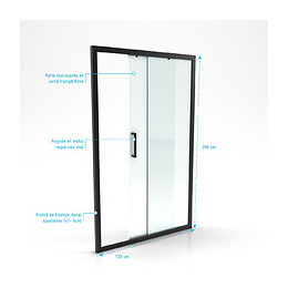 Paroi Porte De Douche A Porte Coulissante - 120x200cm - Porte Coulissante - Profile Noir Mat