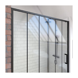 Paroi Porte De Douche Coulissante Sérigraphié - 120x200cm - Profile Noir Mat Verre 6mm - Crushx 120
