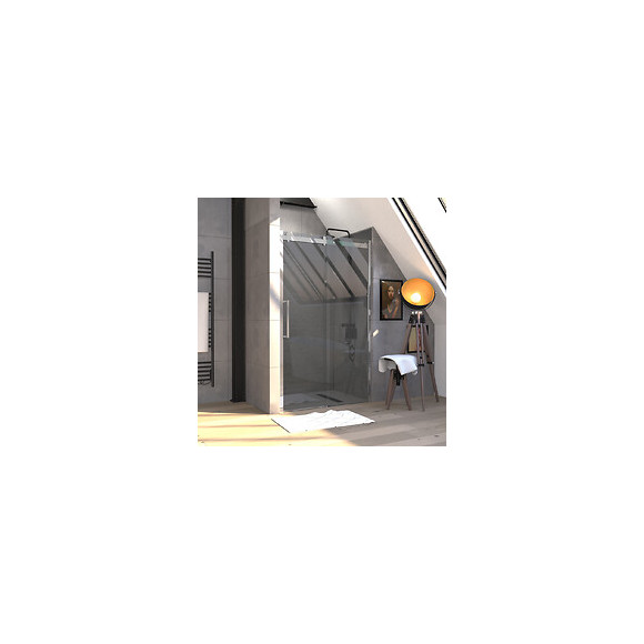 Paroi Porte De Douche 120x200cm Type Industriel Coulissante Chrome- Verre Trempe 8mm