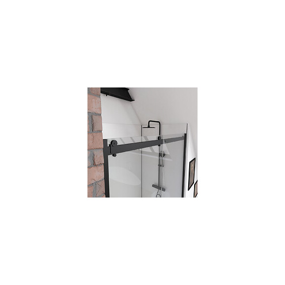 Paroi Porte De Douche Type Industriel Coulissante Noir Mat - 120x200cm - Verre Trempe 8mm
