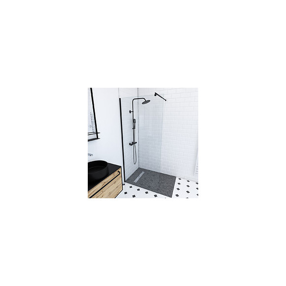 Paroi De Douche A L'italienne Transparent 90x200cm - Profile Noir Mat - Verre Transparent 8mm
