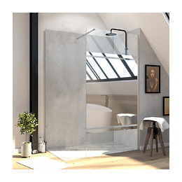 Paroi De Douche 90x200 Cm A L'italienne Avec Bras De Fixation Extensible - Verre 8mm - Bande Miroir