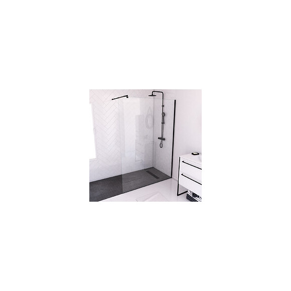 Paroi De Douche A L'italienne Transparent 140x200cm - Profile Noir Mat - Verre Transparent 8mm