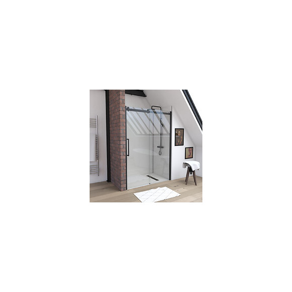 Paroi Porte De Douche Type Industriel Coulissante Noir Mat - 120x200cm - Verre Trempe 8mm