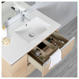 Meuble Salle De Bain 85 Cm À Suspendre Oak Bordolino + Miroir + Éclairage - Série Dynamic 2 Tiroirs + 1 Porte