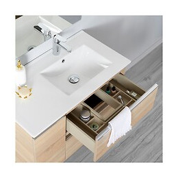 Meuble Salle De Bain 85 Cm À Suspendre Oak Bordolino + Miroir + Éclairage - Série Dynamic 2 Tiroirs + 1 Porte