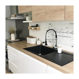 Lisse Évier Réversible 1 Grande Cuve 1 Égouttoir En Résine Noir