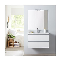 Meuble De Salle De Bain À Suspendre Blanc 80 Cm + Miroir + Éclairage - Série Dynamic 2 Tiroirs