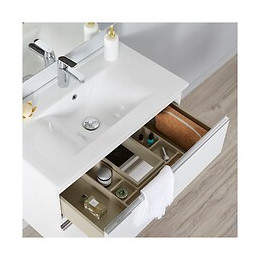 Meuble De Salle De Bain À Suspendre Blanc 80 Cm + Miroir + Éclairage - Série Dynamic 2 Tiroirs