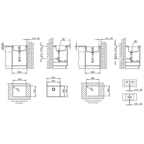 Sierra Évier 1 Cuve Seule 54x44 En Résine Noir
