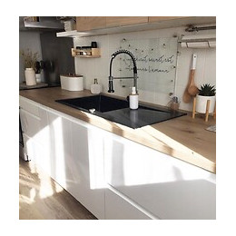 Lisse Évier Réversible 1 Grande Cuve 1 Égouttoir En Résine Noir