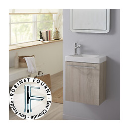 Meuble Lave-mains Design Couleur Chêne Blanchi Caledonia Avec Mitigeur Eau Chaude/ Eau Froide