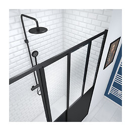 Paroi De Douche Coulissante Type Atelier - 120x200cm - Profile Noir Mat - Verre Transparent 5mm