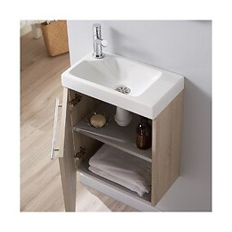 Meuble Lave-mains Design Couleur Chêne Blanchi Caledonia Avec Mitigeur Eau Chaude/ Eau Froide