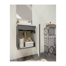 Pack Lave Mains Avec Miroir Porto Gris - Marque Allibert