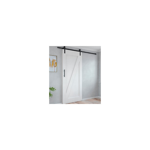 Emuca Système Barn De Porte Coulissante En Bois Suspendue, Avec Fermeture Amortie, Peint En Noir, Acier Et Plastique