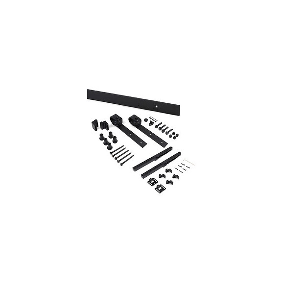 Emuca Système Barn De Porte Coulissante En Bois Suspendue, Avec Fermeture Amortie, Peint En Noir, Acier Et Plastique