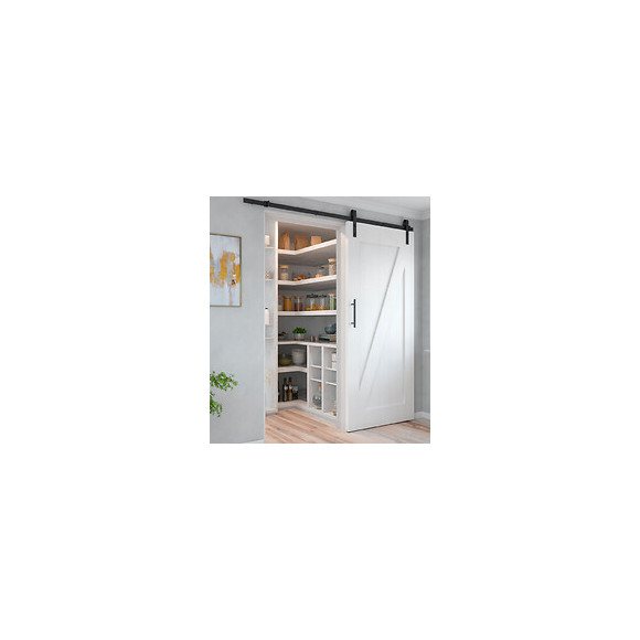 Emuca Système Barn De Porte Coulissante En Bois Suspendue, Sans Fermeture Amortie, Peint En Noir, Acier Et Plastique