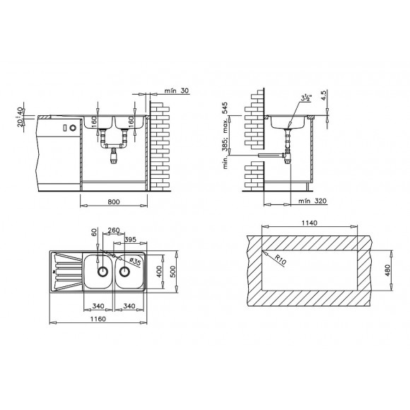 Basico 2 Cuves 1 Égouttoir Évier Inox Toile