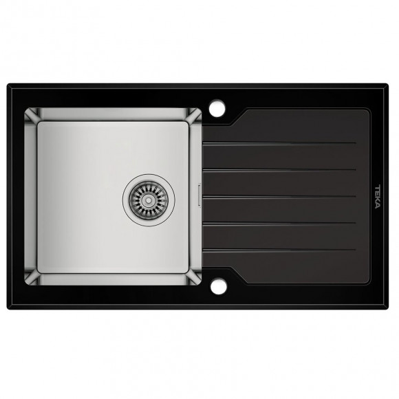 Lux 1 Cuve 1 Égouttoir 86 Verre Noir & Inox Poli