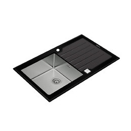 Lux 1 Cuve 1 Égouttoir 86 Verre Noir & Inox Poli