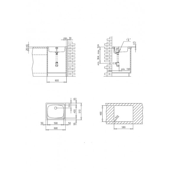 E-60 Évier 1 Cuve Inox Poli