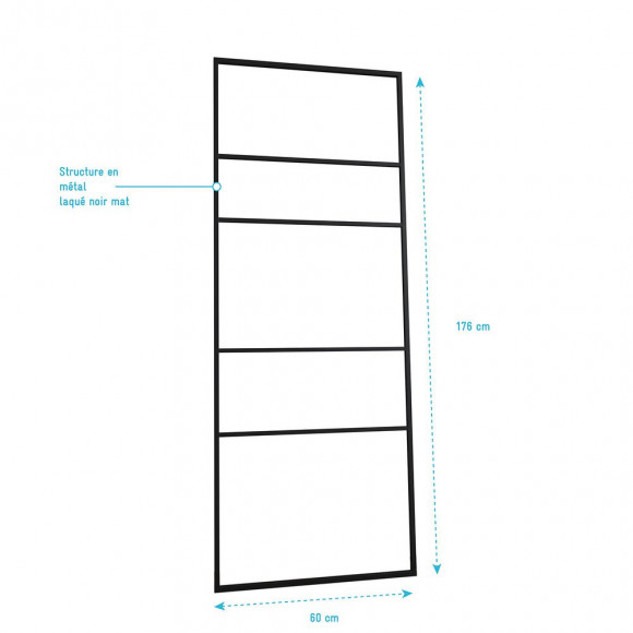 Porte Serviette - 176x60x1.6 Cm - Metal - Noir Mat - Support Serviette - Type Atelier - Facto Dark