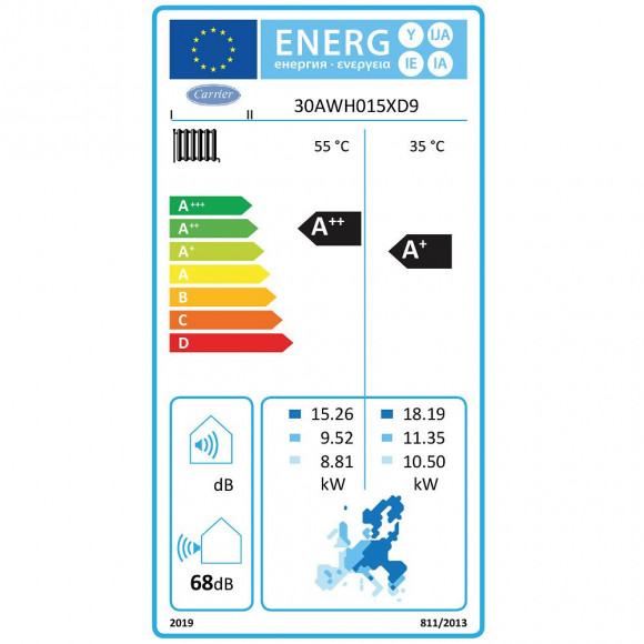 Pompe À Chaleur Air / Eau Monobloc Aquasnap Carrier 15 Kw Triphasé