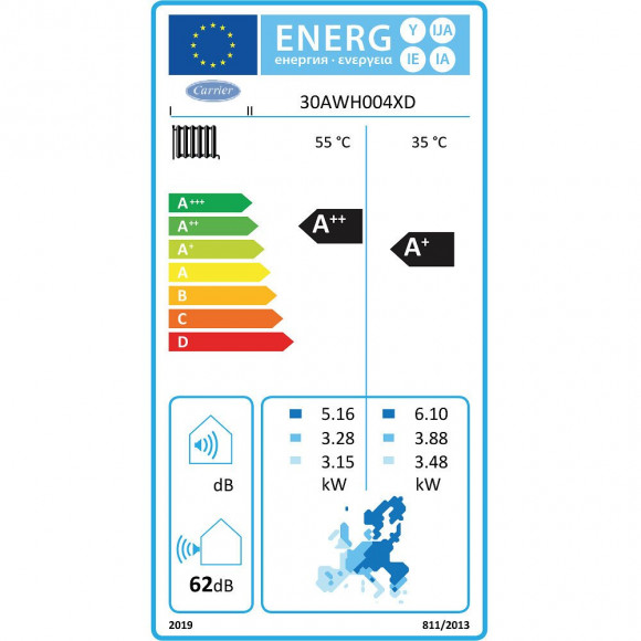 Pompe À Chaleur Air / Eau Monobloc Aquasnap Carrier 4 Kw Monophasé