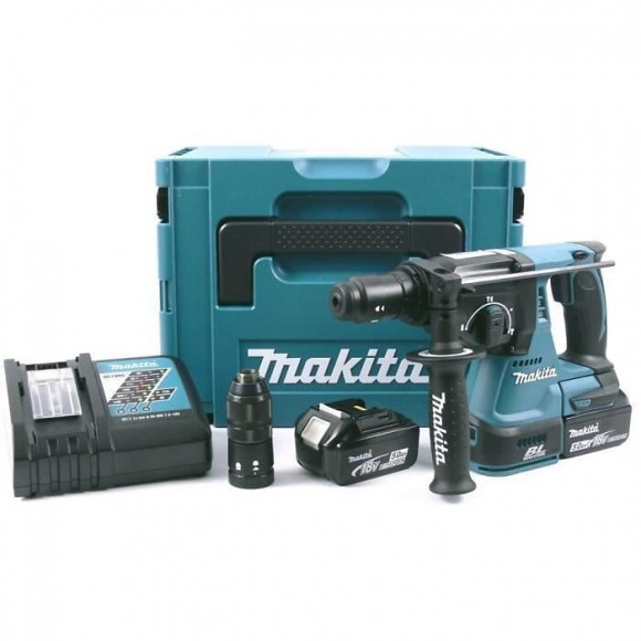 Makita Perforateur Burineur Sds Plus Brushless 2j Dhr243rtj - Avec 2 Batteries 18 V, Mandrin Interchangeable Et Coffret Makpac