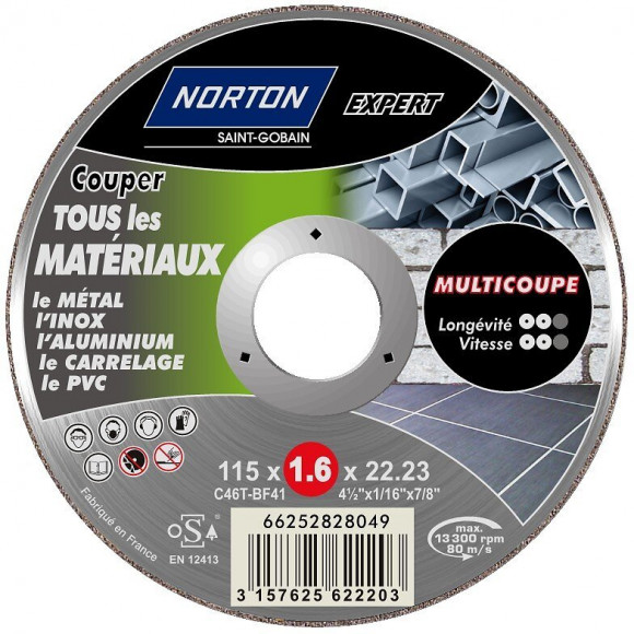 Disque 115x1.6x22.2mm pour découpe tous matériaux