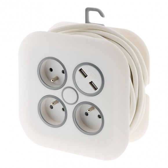 Enrouleur Domestique 3 Prises 2p+t 16a + 2x Usb - 7m - Zenitech