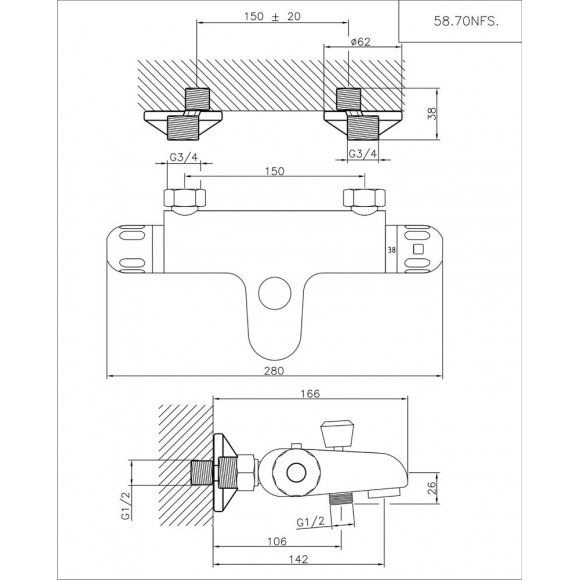 Aquarel Mitigeur Bain-douche Mural Thermostatique Chromé