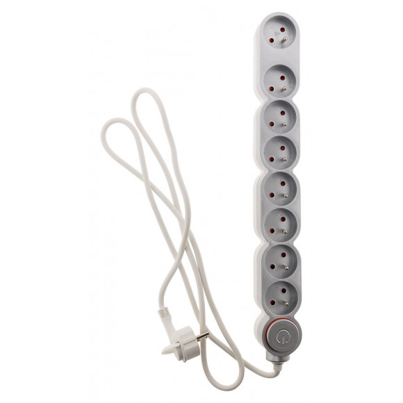 Bloc Home 8 Prises 16a 2p+t Avec Interrupteur Et Fiche Parafoudre - Silver - Câble Ho5vv-f 3g1 1,5m