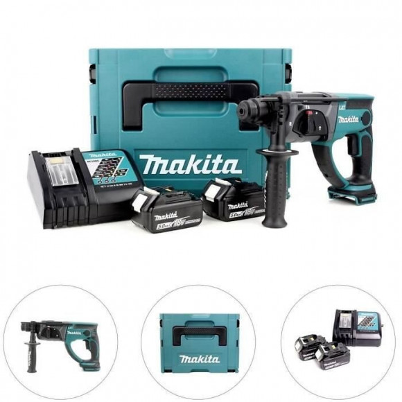 Makita Perforateur Burineur Sds Plus 2j Dhr202rtj - Avec 2 Batteries 18 V Et Coffret Makpac