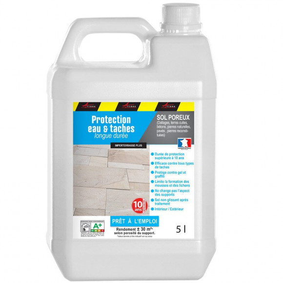 Hydrofuge Imperméabilisant Terrasse Balcon Sol Garantie 10 Ans Anti-taches Pierres Dalle Béton - Incolore - 5 L (environ 30m2