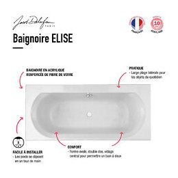 Baignoire Acrylique Elise Blanche, 170 X 75