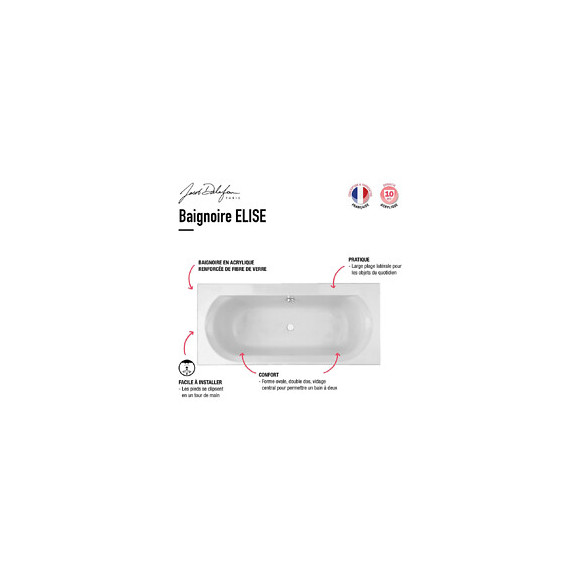 Baignoire Acrylique Elise Blanche, 170 X 75