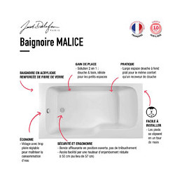 Baignoire Bain Douche Malice Blanche, 160 X 85 - Version Droite